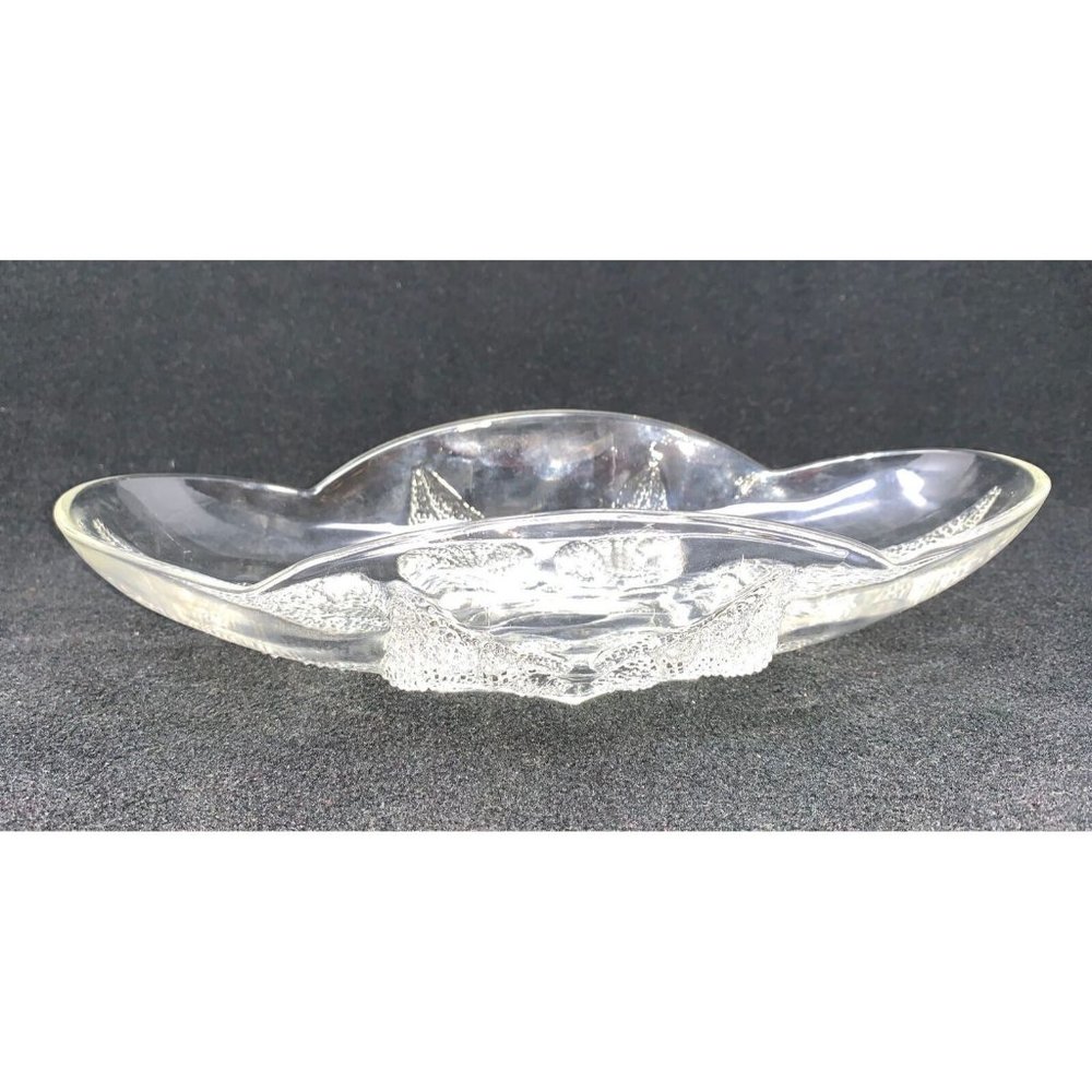 Vintage ANCHOR HOCKING RENAISSANCE Oval Relish Dish ~ Beaded Leaf ~ Mid Century - Picture 4 of 11